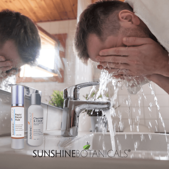 Man Washing Face Step 2 - Cleanse and Detox Twice Daily:<br />
Cleanse & Clear deeply cleanses, exfoliates, and clarifies the skin without harsh detergents or chemical degreasers. This fresh, water-activated cleanser minimizes large pores, brightens skin color, and refines coarse skin texture. Excellent for clearing clogged pores, eliminating excess oils, and leaving the skin feeling as smooth as glass.