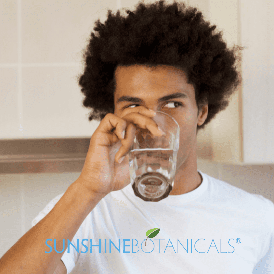 man drinking water Step 7 - Hydrate-Hydrate-Hydrate!<br />
I can't say enough about how important clean water is to any anti-aging program, especially for the skin. Drink half your weight (in ounces) of water daily.